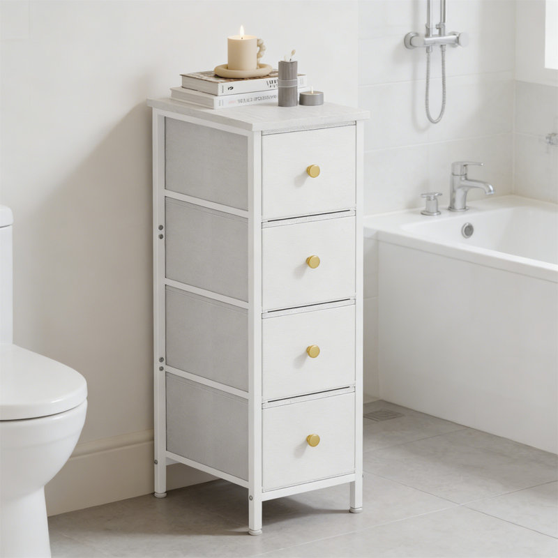 White Narrow 4-Drawer Fabric Dresser, Slim Storage Tower For Small Spaces