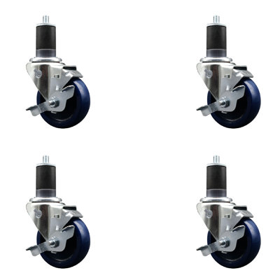 Solid Poly Swivel Expanding Stem Caster Set with Brake SCC TLB 3.5" x 1-7/8"