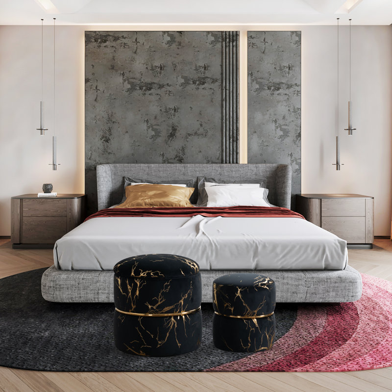 Repose-pieds rond avec rangement et repose-pieds Vlvet, Velours noir