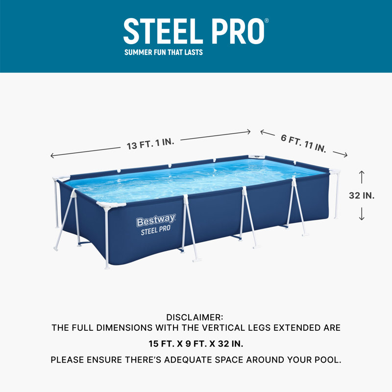 Bestway Steel Pro Rectangular Above Ground Swimming Pool , 13'1" x 6'11" x 32"