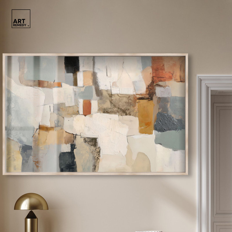 Décoration murale bohème colorée par Art Remedy, cadre blond, 55 x 37, H 37 po x l 55 po, Cadre blond