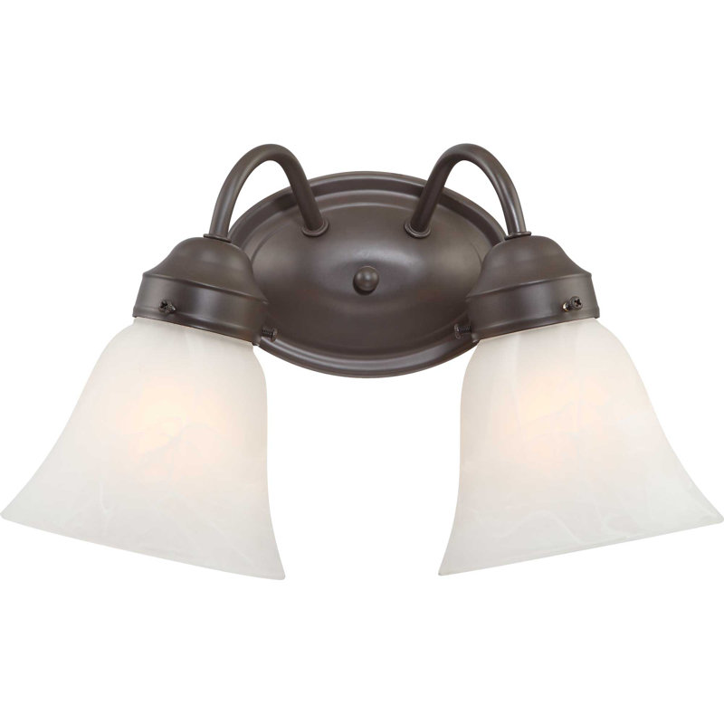 Barcelona 2-Light Indoor Antique Bronze Wall Mount Vanity Light with Alabaster Glass Bell Shades, Antique Bronze