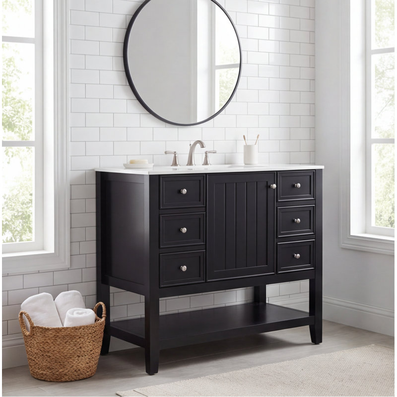 Base de meuble-lavabo autoportant de 36 pouces avec 1 porte et 3 tiroirs, lavabo non inclus