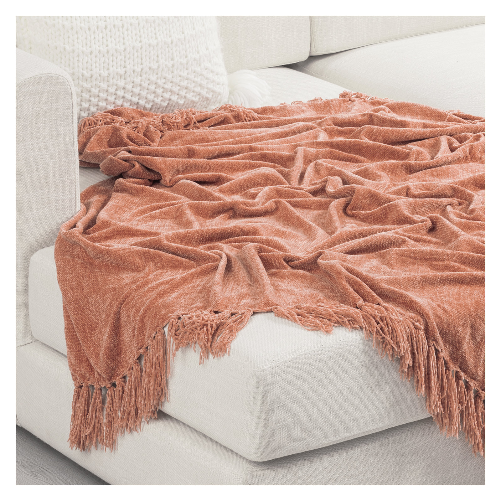 Soft Chenille Throw Blanket, 80" L x 60" W, Clay