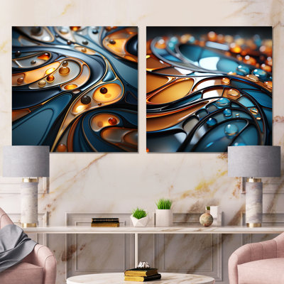 «Gold and Emerald Fractal Wave I», ensemble de 2 reproductions d'art sur toile
