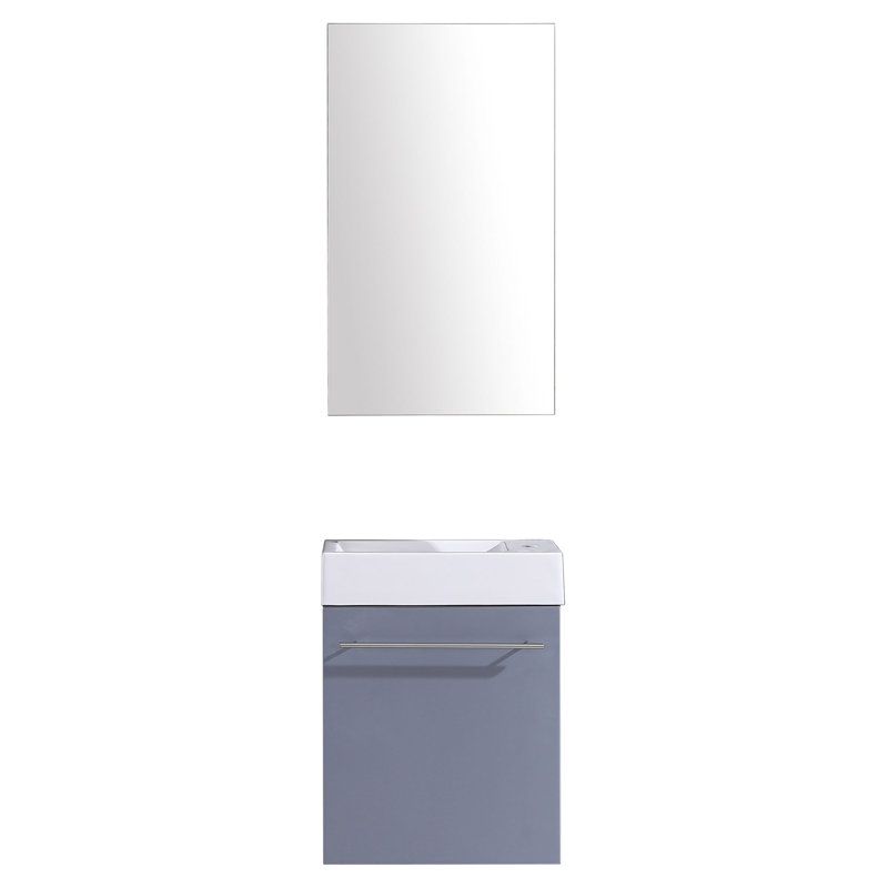 Ensemble de meuble-lavabo de salle de bain simple mural 18" avec miroir Seidl, gris
