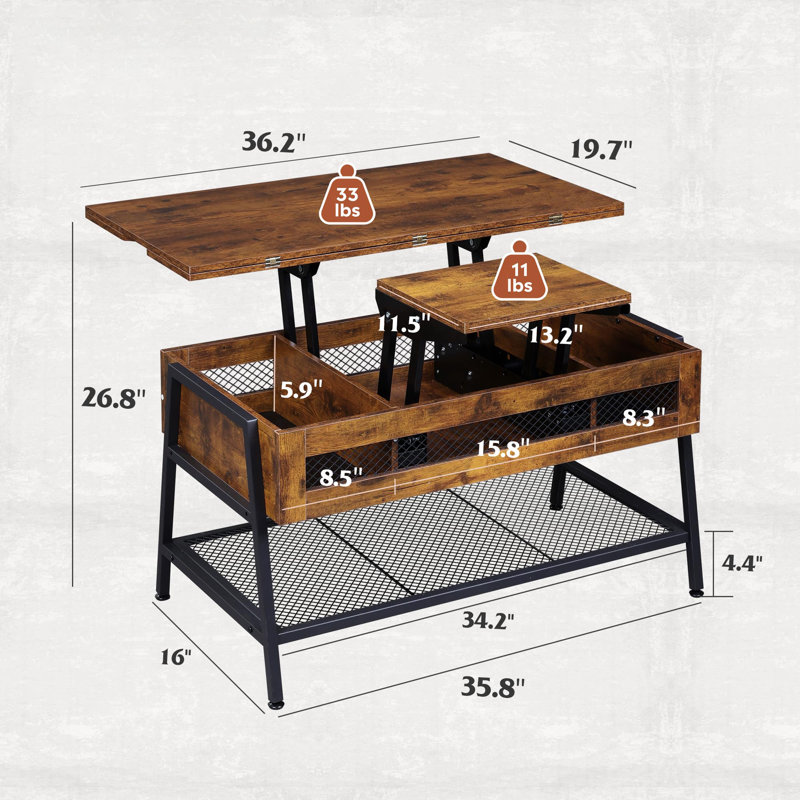 Table basse simple Alazar, Brun rustique