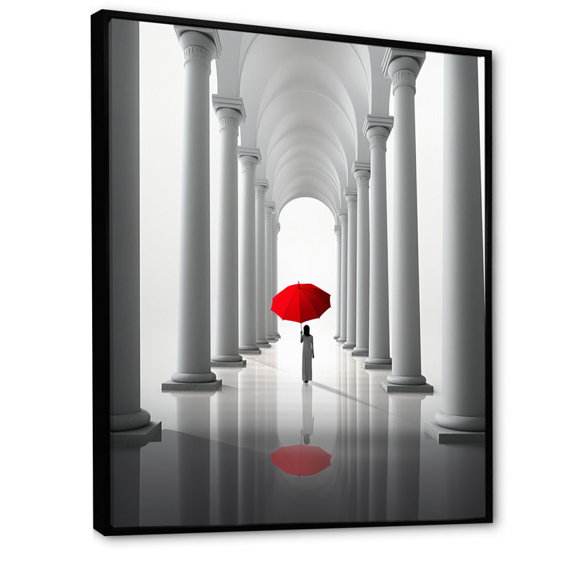«The Red Umbrella Minimal Architecture I», reproduction sur toile, H 20 po x l 12 po x P 1 po, Cadre flottant noir