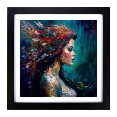 Mermaid Palette Knife Painting - Framed Print