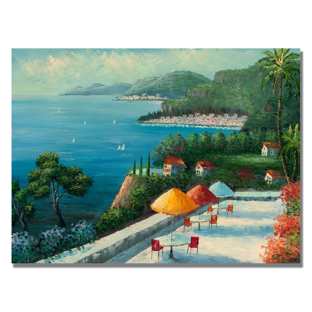 'Cafe on Lake Como' Painting Print on Canvas Bay Isle Home™