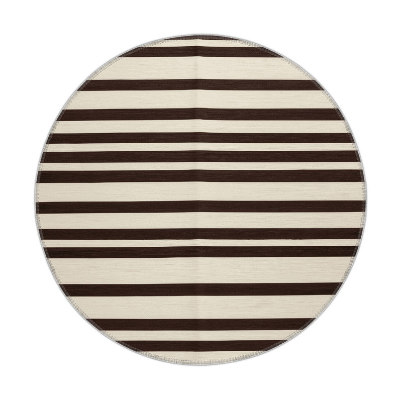 HorizontalStripes Beige Indoor and Outdoor Area Rug, Round 5'