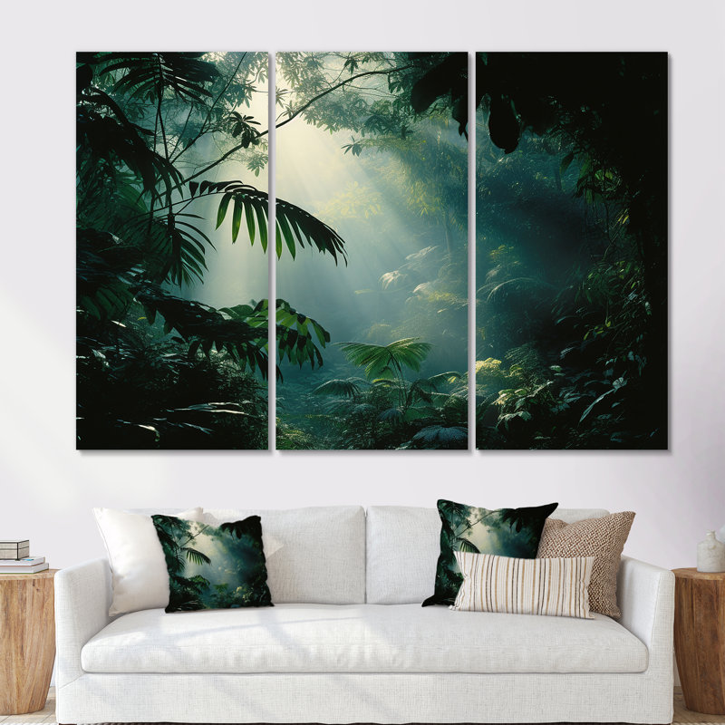Jungle S Verdant Embrace - Ensemble de décoration murale Jungle, H 28 po x l 36 po x P 1 po, Toile tendue