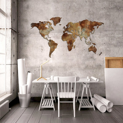 Mappa Del Mondo - STILE INDUSTRIALE RUGGINE Mappa Del Mondo - No Frame Print on MDF