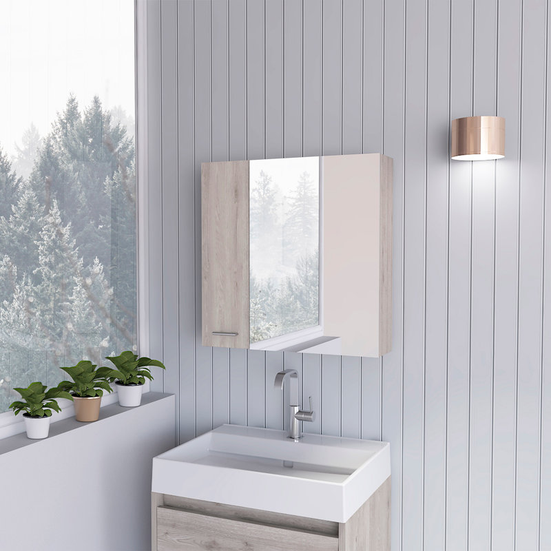 Pharmacie, quatre tablettes internes, porte double, Gris