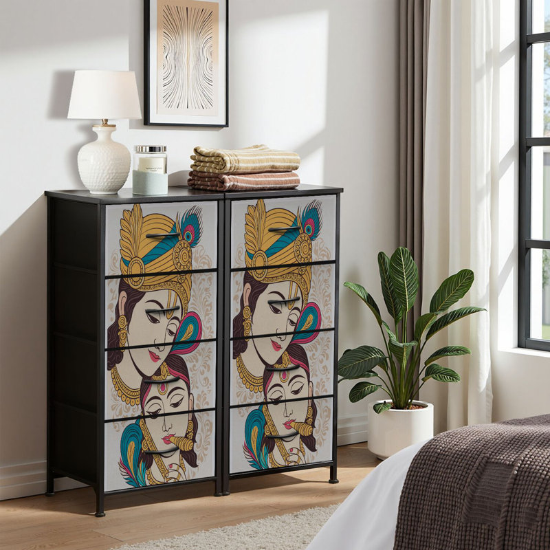 4 Drawer Dresser for Bedroom, Narrow Chest of Drawers, Wooden Top and Study Iron Frame 18"x37.5"-(WxH)