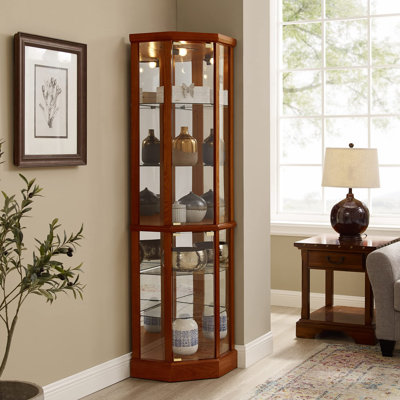 6 Shelf Lighted Corner Curio Cabinet with Tempered Glass Shelves And A Mirror Back