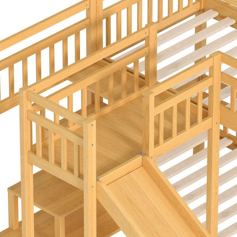 Lit superposé simple avec apparence de maison charmante, glissade, escalier de rangement et guide d'assemblage facile pour une structure en forme de maison, pour un sommeil sécuritaire