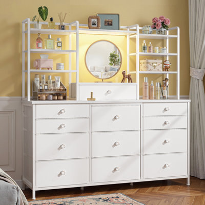 Commode de rangement en tissu à 12 tiroirs avec coiffeuse et éclairage DEL pour l'organisation de la chambre à coucher
