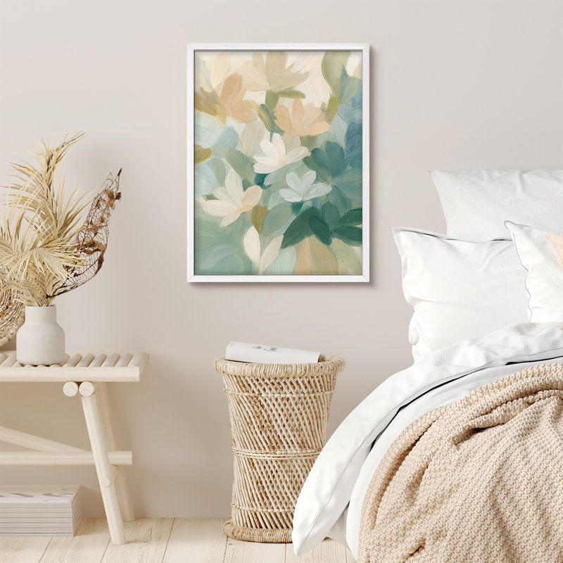 Reproduction d'art encadrée abstraite pour décoration intérieure moderne, H 14 po x l 11 po, Blanc