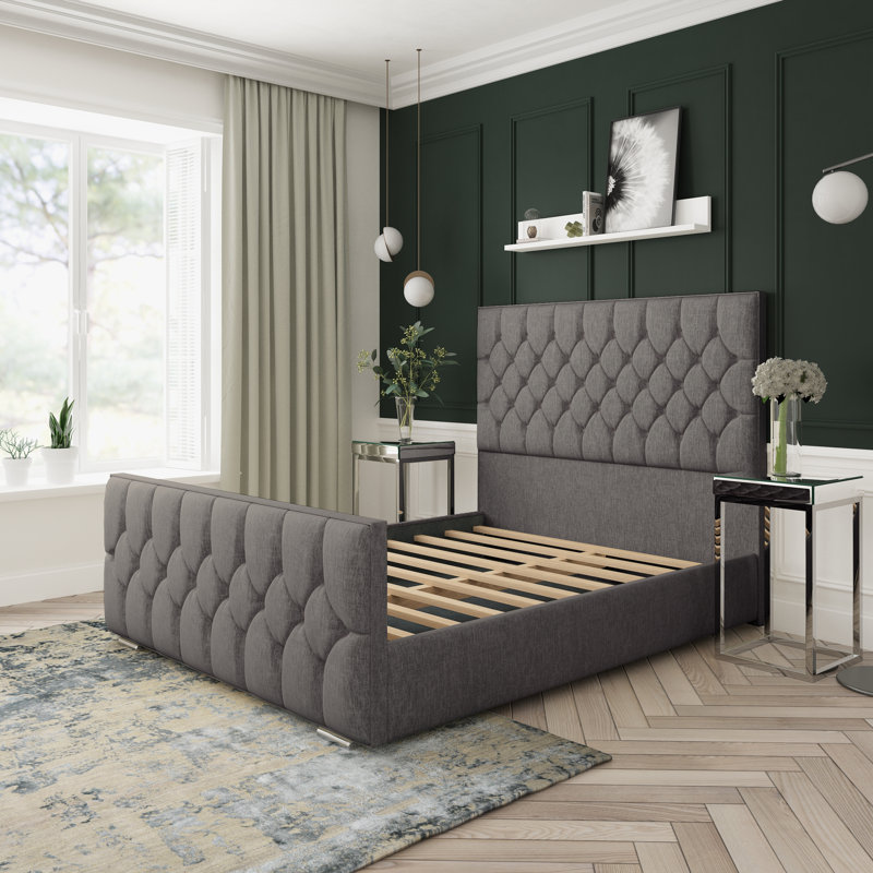 Upholstered Bed, Double (4'6), Silver
