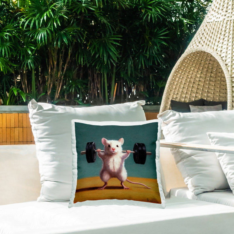 Coussin d'extérieur imprimé lapin dans un bain à bulles relaxant, design par Lucia Heffernan