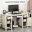 Bureau d'ordinateur avec rangement Farmhouse, bureau avec 2 tiroirs et 2 armoires, blanc crème