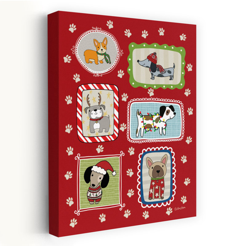 Holiday Hounds Whimsical Abstract Contemporary Dog Wall Art Print 1 Piece Wrapped Canvas Wall Art, 60.96cm H x 40.64cm W