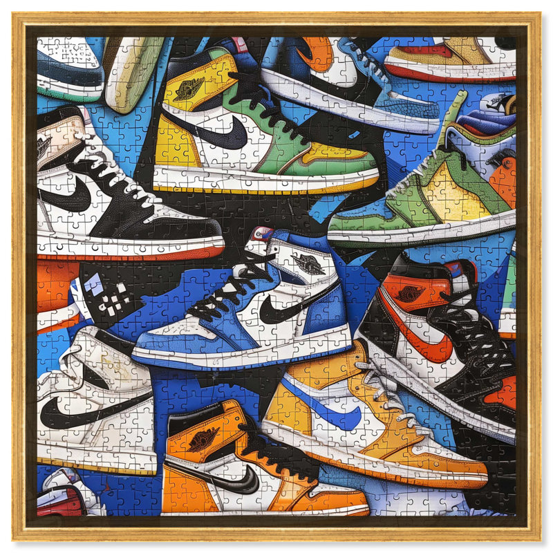 Casse-têtes de casse-tête, impressions d'art urbain par Notoriart, Cadre doré, H 13 po x l 13 po