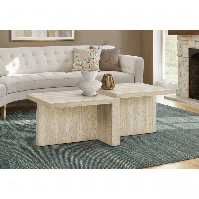 Table basse, l 48 po, rectangulaire, 2 niveaux, salon, stratifié travertin