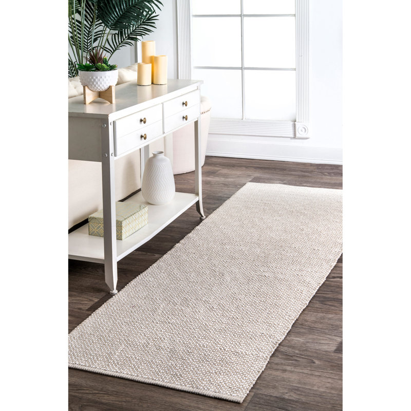 Tapis taupe en coton tissé à la main Adelmis, Tapis de couloir 2 pi 6 po x 8 pi
