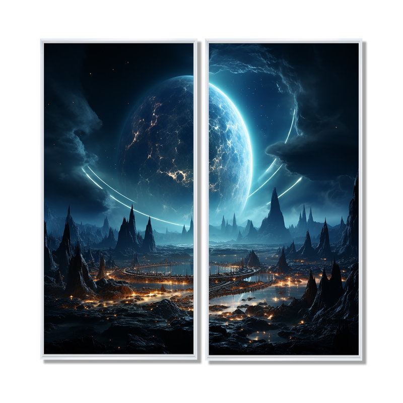 Paysage cosmique blanc et bleu III - Planète de l'espace, reproduction d'art sur toile, H 40 po x l 40 po, Blanc