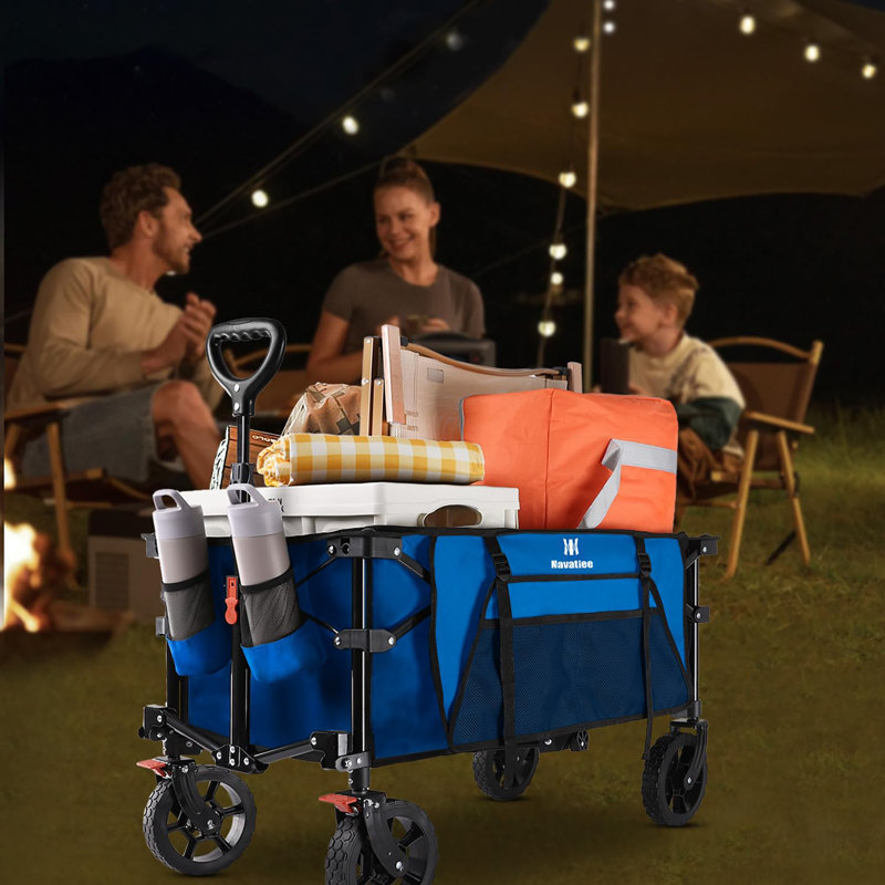 Chariot pliable avec roues 140L, Bleu