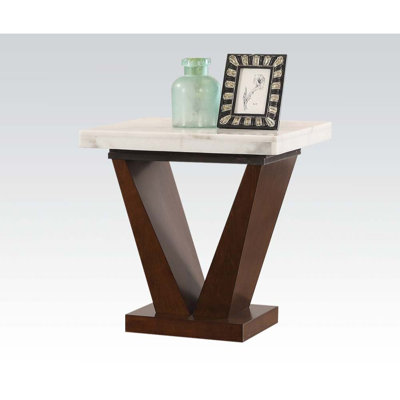 Fairlawn Contemporary 23"H Square Pedestal End Table with Natural Marble Top in White and Walnut