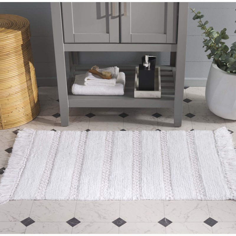 Deremy Fringe Hand Woven Cotton Machine Washable Solid Color Bathmat