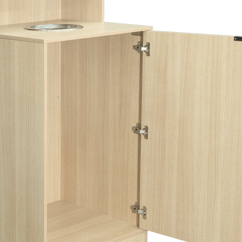 Commercial Grade Tray Top Trash Enclosure With Drop Hole, Oak Wood