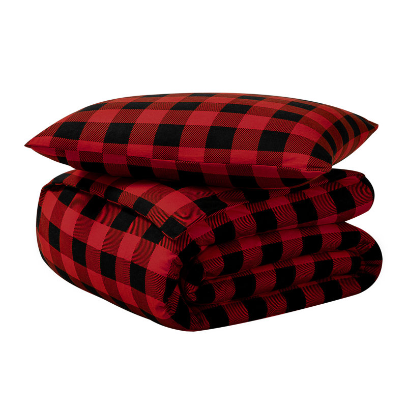 Flannel Duvet Cover and Sham Set, Red/Black, Twin/Twin XL Duvet Cover + 1 Standard Sham