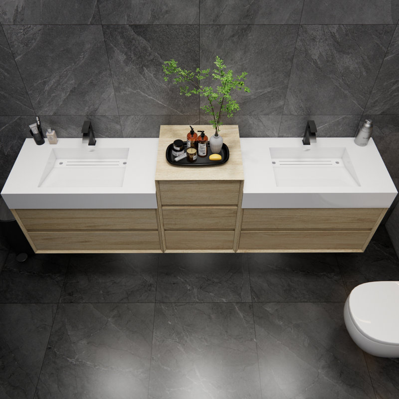Albizu 104" Wall-Mounted Double Bathroom Vanity, Coffee
