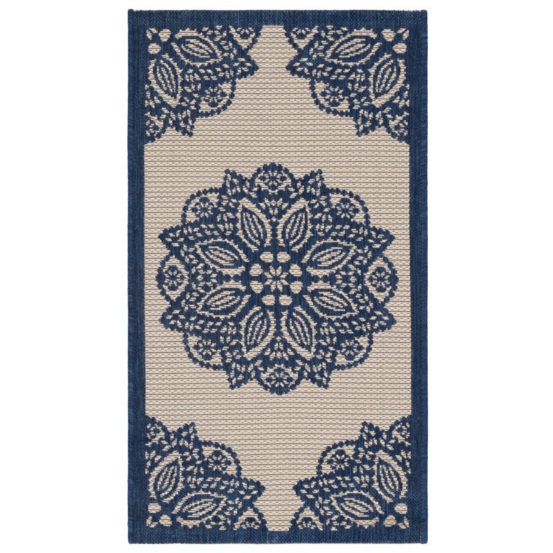 Arneshia Beige/Navy Indoor/Outdoor Area Rug, Rectangle 2' x 3'7"