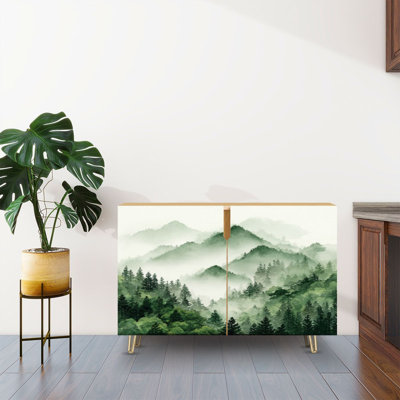 Sideboard Buffet Cabinet with Storage Serene Misty Pine Mountain with 2 Doors for Living Room and Kitchen