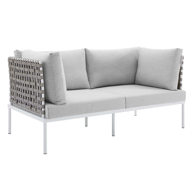 Harmony Sunbrella Basket Weave Outdoor Patio Aluminum Loveseat by Modway, Gray, Tan