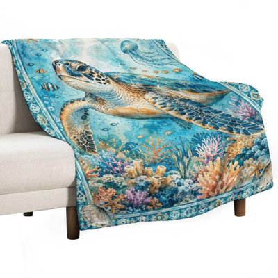 Jeté en flanelle de mer, motif de vie sous l'eau