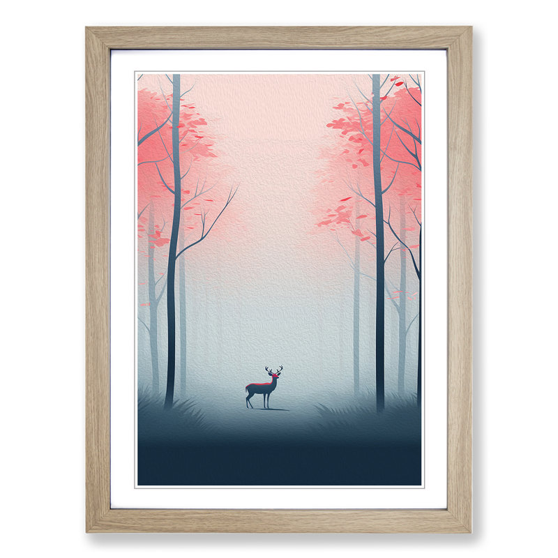 Spring Forest Minimalism - Single Picture Frame Print on Wood, Oak Framed, 34cm H x 25cm W