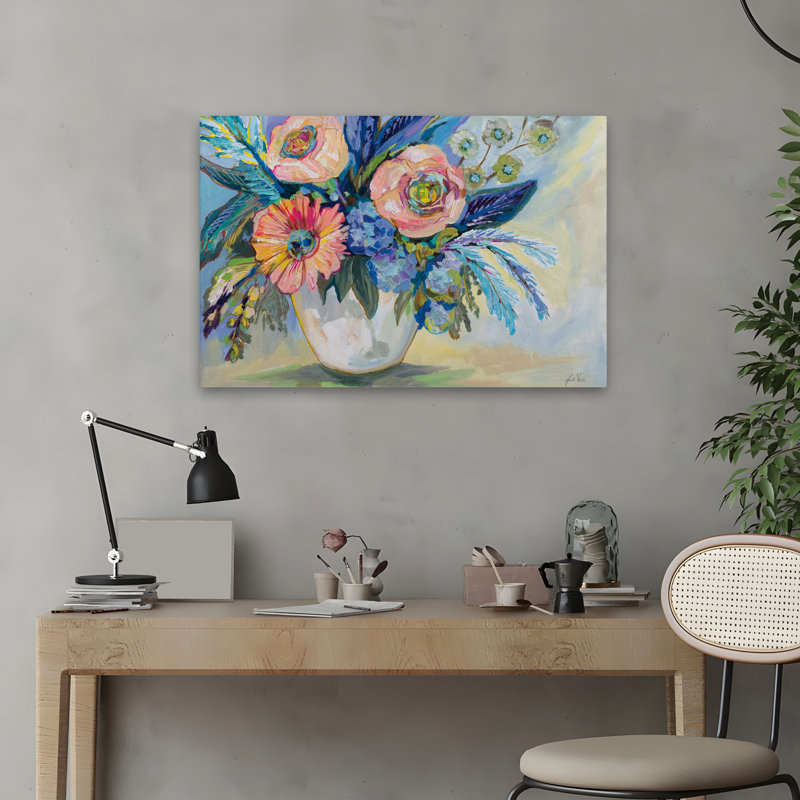 Garden Love - bouquet de fleurs bleu contemporain - vert, H 24 po x l 16 po