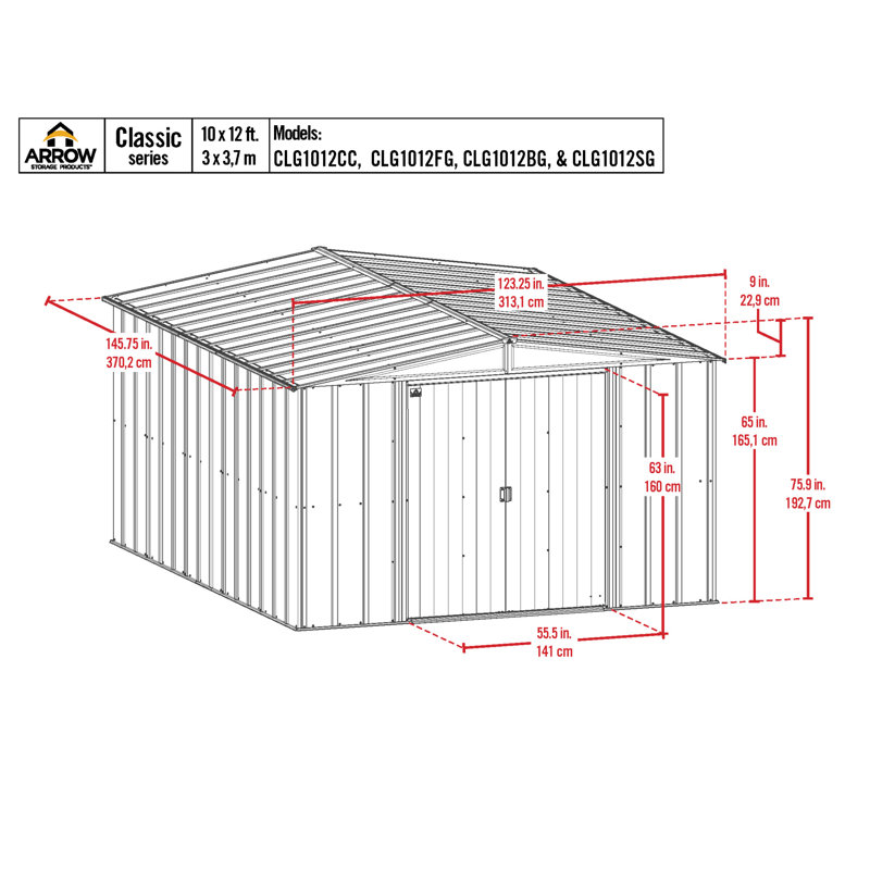Classic 10' x 12' Blue Grey Galvanized Steel Storage Shed