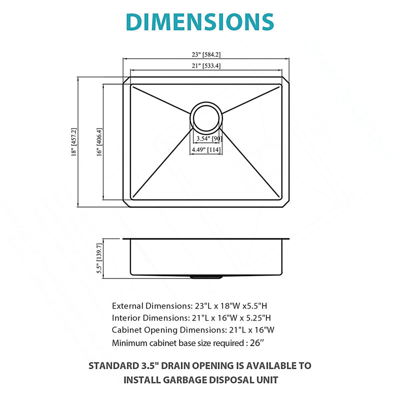 23-Inch Undermount Kitchen Sink With Low 5.5-Inch Depth, ADA-Compliant Single Bowl