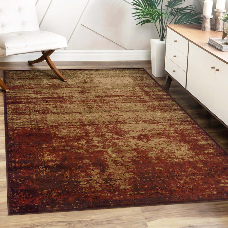 Tapis de couloir à motif de dégradé moderne rouge-brun délavé à l'acide, Rectangle 6 pi x 9 pi