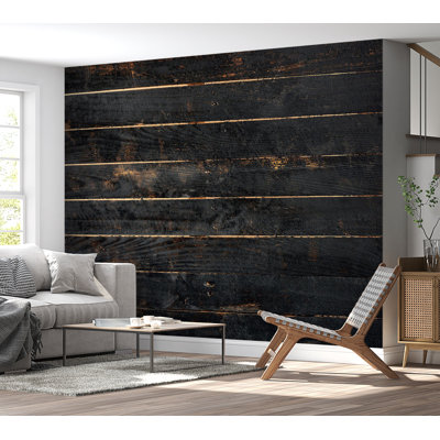 Peel & Stick Wall Mural - Black Old Horizontal Planks