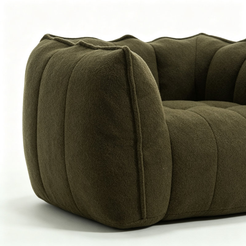 Fauteuil à billes souple avec mousse haute résilience et repose-pieds, Vert olive