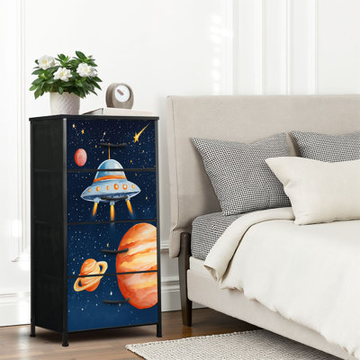 Dresser for Bedroom Dresser for Closet Cute Cartoon UFO Spaceship Starry Galaxy Planets Dressers &amp; Chests of Drawers Fabric Closet Organizers and Storage with 4 Drawers Storage Bins