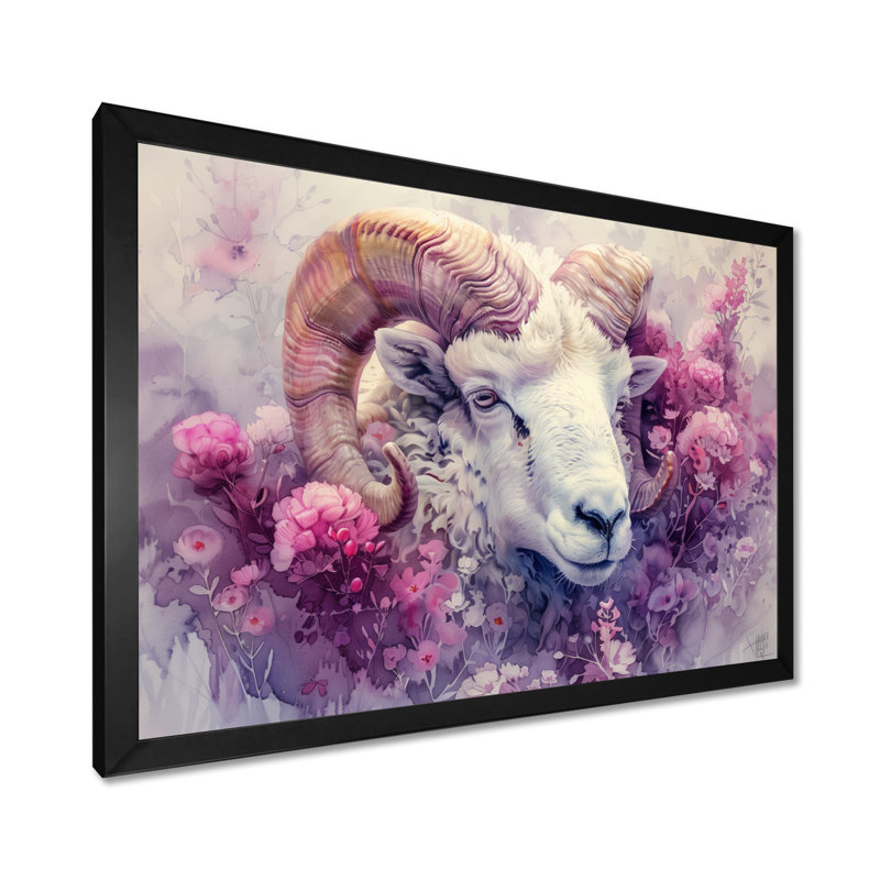 Impression d'art mural mauve, blanc, Astrology Aries Ascension, H 24 po x l 32 po, Cadre simple noir, bois massif